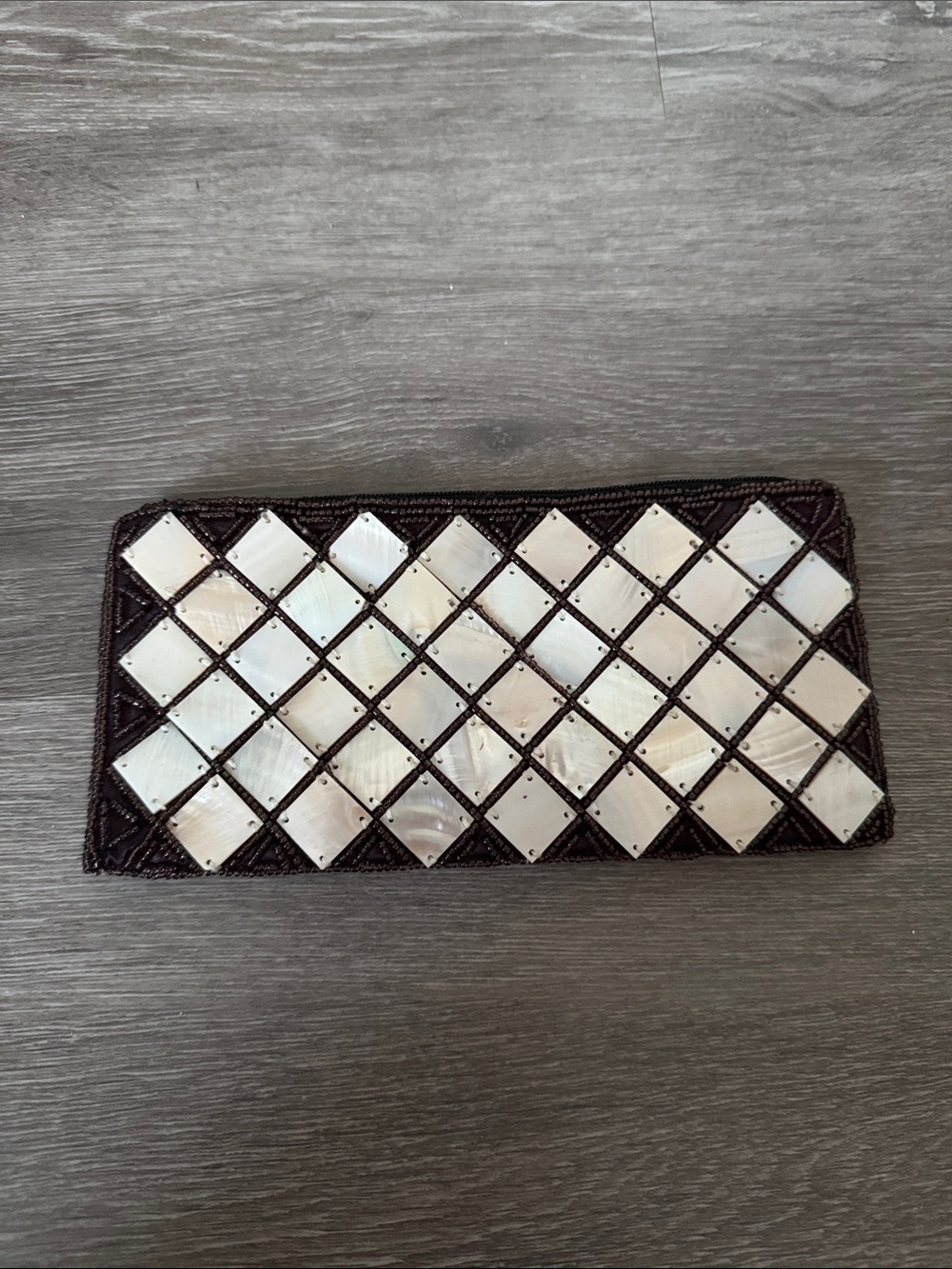 Embellished Beaded Abalone Clutch Wallet